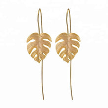 Load image into Gallery viewer, MONSTERA - Leaf plant drop wire earrings boho bride wedding monstera dainty gold leaf botanical earring unique jewelry 925 bridal gift