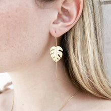 Load image into Gallery viewer, MONSTERA - Leaf plant drop wire earrings boho bride wedding monstera dainty gold leaf botanical earring unique jewelry 925 bridal gift