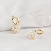 Load image into Gallery viewer, MAISIE - Dainty gold mini hoops dangling cluster pearl huggie hoop French style baroque pearl earring boho bride wedding bridesmaid vintage