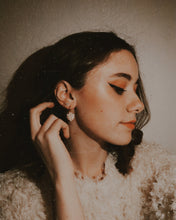 Load image into Gallery viewer, Cluster pearl hoops, gold pearl hoops, dangle, drop pearl earring, dainty huggie hoop, mini, baroque, white pearls, boho, bridal, bride, 925