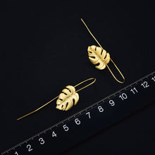 Load image into Gallery viewer, MONSTERA - Leaf plant drop wire earrings boho bride wedding monstera dainty gold leaf botanical earring unique jewelry 925 bridal gift