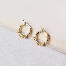 Load image into Gallery viewer, MAGHRA - Vintage style dainty gold bobble huggie beaded bubble mini hoop earrings beads bauble edge boho minimalist stacking small hoops