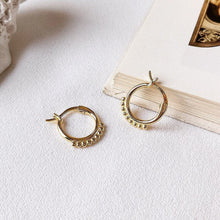 Load image into Gallery viewer, MAGHRA - Vintage style dainty gold bobble huggie beaded bubble mini hoop earrings beads bauble edge boho minimalist stacking small hoops