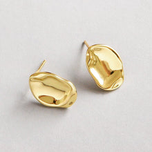 Load image into Gallery viewer, ABBY - Abstract vintage molten gold pebble stud earring 925 silver molten organic gold stud earring boho french minimalist earring gift