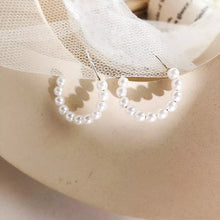 Load image into Gallery viewer, MAE -  Mini huggie hoop pearl earrings stud small genuine shell pearl dainty hoop boho bride wedding bridal bridesmaid gift vintage 925