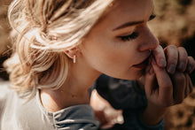 Load image into Gallery viewer, MAE -  Mini huggie hoop pearl earrings stud small genuine shell pearl dainty hoop boho bride wedding bridal bridesmaid gift vintage 925