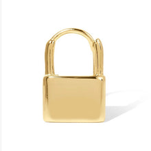 Load image into Gallery viewer, LOCK (V2) - Dainty gold vermeil huggie hoop lock earrings 18k gold filled padlock charm mini hoop earrings minimalist stacking hoops gift