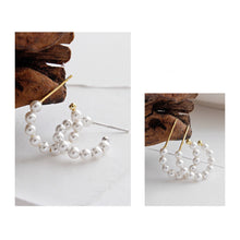 Load image into Gallery viewer, MAE -  Mini huggie hoop pearl earrings stud small genuine shell pearl dainty hoop boho bride wedding bridal bridesmaid gift vintage 925