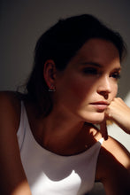 Load image into Gallery viewer, PYRA - Modern unique geometric minimalist pyramid triangle 3d stud huggie mini hoop earrings 925 sterling silver gold rose gold boho minimal