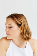 Load image into Gallery viewer, PYRA - Modern unique geometric minimalist pyramid triangle 3d stud huggie mini hoop earrings 925 sterling silver gold rose gold boho minimal