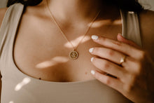 Load image into Gallery viewer, ROSALIE - Vintage style rose coin necklace, gold circle pendant flower coin vintage mirror twist wreath frame necklace stacking 925 silver