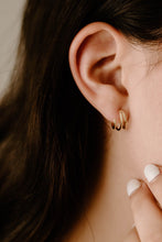 Load image into Gallery viewer, CLAW - Layered mini huggie hoop stud earrings huggie earring dainty cross stacked gold huggie hoop earring boho gift vintage style 925