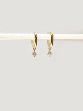 Load image into Gallery viewer, Mini cz hoops, cz drop hoops, cz huggie, dangle earrings, 18k gold vermeil, gold filled, mini drop hoop, dainty cz earrings, bridal, 925