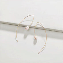 Load image into Gallery viewer, Brass pearl drop earrings, baroque pearl, dangle earring, large, statement pearls, brass, wire earring, unique, avant garde, bridal, wedding