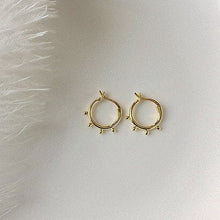Load image into Gallery viewer, Mini orb bubble hoops, dainty gold huggie hoops, bobble hoops, satellite hoops, beaded, bead, sun, bauble, boho hoops, stacking hoops, 925