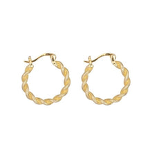 Load image into Gallery viewer, LELA - Vintage style gold twist hoop earrings wave hoops classic chunky midi spiral rope gold entwined wreath hoop stacking interwoven