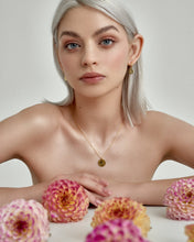 Load image into Gallery viewer, Birth Month Flower SET - dainty flower coin pendant necklace + gold huggie hoop earrings astrology birth month zodiac personalized gift 925