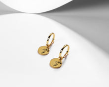 Load image into Gallery viewer, Birth Month Flower SET - dainty flower coin pendant necklace + gold huggie hoop earrings astrology birth month zodiac personalized gift 925