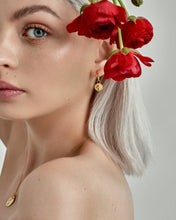 Load image into Gallery viewer, Birth Month Flower SET - dainty flower coin pendant necklace + gold huggie hoop earrings astrology birth month zodiac personalized gift 925