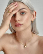 Load image into Gallery viewer, LOCK (V2) - Dainty gold vermeil huggie hoop lock earrings 18k gold filled padlock charm mini hoop earrings minimalist stacking hoops gift