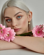 Load image into Gallery viewer, Birth Month Flower EARRINGS - dainty flower coin pendant gold huggie hoop earrings horoscope astrology birth month zodiac personalized gift