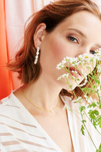 Load image into Gallery viewer, Statement baroque pearl hoop, vintage style, large c earrings, boho bride, bridesmaids, wedding earring, genuine white pearls, 925 silver