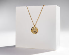 Load image into Gallery viewer, SAMARA - Abstract vintage sunburst sunbeam necklace gold coin pendant necklace silver boho gold coin sun sunshine ray stacking necklace