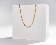 Load image into Gallery viewer, Gold link chain, vintage style, unisex, double split chain, twist rope, rectangular paperclip chain, boho choker, street style necklace, 925