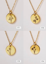 Load image into Gallery viewer, Birth Month Flower NECKLACE - dainty birth flower coin pendant necklace gold horoscope birth month zodiac coin necklace personalized gift