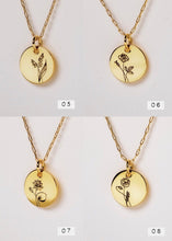 Load image into Gallery viewer, Birth Month Flower NECKLACE - dainty birth flower coin pendant necklace gold horoscope birth month zodiac coin necklace personalized gift