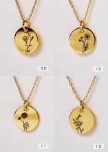 Load image into Gallery viewer, Birth Month Flower NECKLACE - dainty birth flower coin pendant necklace gold horoscope birth month zodiac coin necklace personalized gift