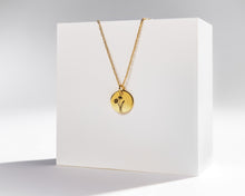 Load image into Gallery viewer, Birth Month Flower SET - dainty flower coin pendant necklace + gold huggie hoop earrings astrology birth month zodiac personalized gift 925