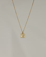 Load image into Gallery viewer, Square rose coin necklace, brushed textured, vintage style, gold coin pendant, flower pendant, boho stacking, geometric rose necklace 925