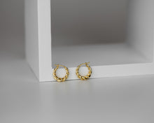 Load image into Gallery viewer, EMMA - Gold croissant twist rope mini dome hoop small bold earrings chunky weave spiral crescent Dôme entwine wreath rose gold vintage