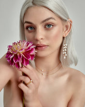 Load image into Gallery viewer, Chandelier pearl earrings, light dangling pearl, drop earring, white pearl cluster, wedding earring, bridal, bridesmaid gift, 925 gold hook