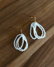 Load image into Gallery viewer, Mini pearl dangle earrings, statement pearl earring, lightweight, drop chain, boho style, wedding pearls, genuine shell pearls, minimalist