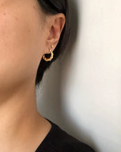 Load image into Gallery viewer, EMMA - Gold croissant twist rope mini dome hoop small bold earrings chunky weave spiral crescent Dôme entwine wreath rose gold vintage