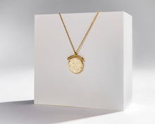 Load image into Gallery viewer, HARPER - Ancient medallion coin necklace, gold circle pendant vintage roman arc coin hinged organic molten necklace stacking stack 925
