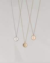 Load image into Gallery viewer, ROSALIE - Vintage style rose coin necklace, gold circle pendant flower coin vintage mirror twist wreath frame necklace stacking 925 silver
