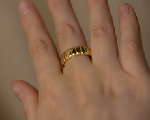 Load image into Gallery viewer, ESMEE - gold French vintage canelé dessert chunky bold ring thick ribbed Parisian statement 5 6 7 8 unisex creme brule puffy puff band ring