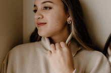 Load image into Gallery viewer, Laurel wreath earring, dainty bold, wrap twist rope, mini croissant, tiny dome, small dainty bold hoops, spiral crescent Dôme vintage stud