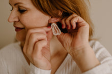 Load image into Gallery viewer, Mini pearl dangle earrings, statement pearl earring, lightweight, drop chain, boho style, wedding pearls, genuine shell pearls, minimalist