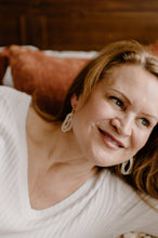 Load image into Gallery viewer, Mini pearl dangle earrings, statement pearl earring, lightweight, drop chain, boho style, wedding pearls, genuine shell pearls, minimalist