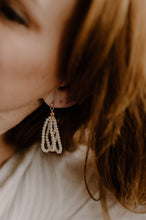 Load image into Gallery viewer, Mini pearl dangle earrings, statement pearl earring, lightweight, drop chain, boho style, wedding pearls, genuine shell pearls, minimalist