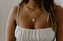 Load image into Gallery viewer, KEEGAN - Rectangular mirror vintage style gold coin link chain necklace, street style gold paperclip long chain stacking necklace stack 925