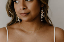 Load image into Gallery viewer, Chandelier pearl earrings, light dangling pearl, drop earring, white pearl cluster, wedding earring, bridal, bridesmaid gift, 925 gold hook