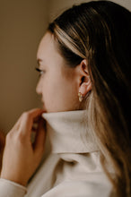 Load image into Gallery viewer, Laurel wreath earring, dainty bold, wrap twist rope, mini croissant, tiny dome, small dainty bold hoops, spiral crescent Dôme vintage stud