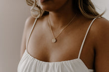 Load image into Gallery viewer, DANICA - minimalist 8 point north star zircon gold coin necklace, star circle pendant, starburst cz dainty coin necklace stacking stack