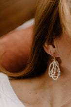 Load image into Gallery viewer, Mini pearl dangle earrings, statement pearl earring, lightweight, drop chain, boho style, wedding pearls, genuine shell pearls, minimalist