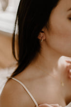 Load image into Gallery viewer, EMMA - Gold croissant twist rope mini dome hoop small bold earrings chunky weave spiral crescent Dôme entwine wreath rose gold vintage